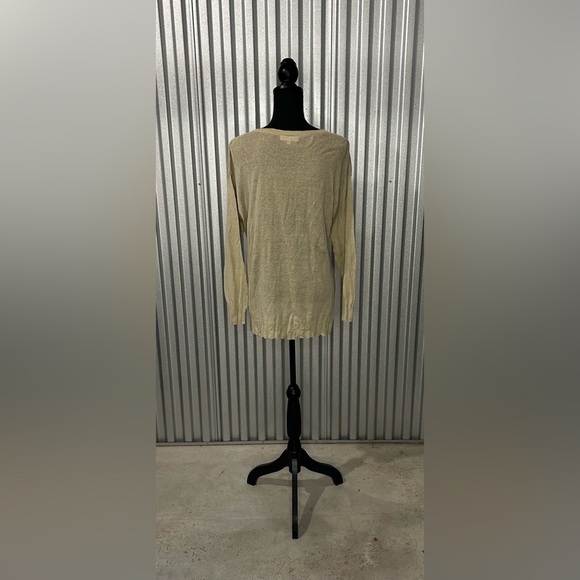 Women’s Bryn Walker Tan Linen Cotton Long Sleeve Scoop Neck Sweater Size Small - Picture 2 of 6